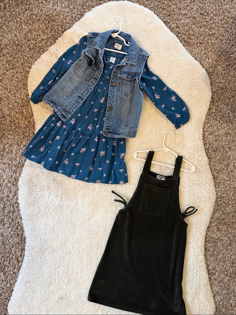 Girls Carter Blue Floral Dress 7 with Gap Kids Denim Vest XL, dark green dress 8